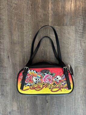 Ed Hardy black and red handbag with skull and butterfly design